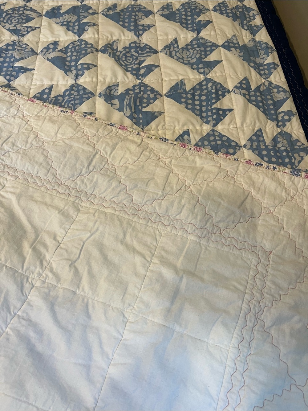 Light Blue and White Quilted Bed Throw - Classic Pattern - 50x70 - Picture 7 of 10